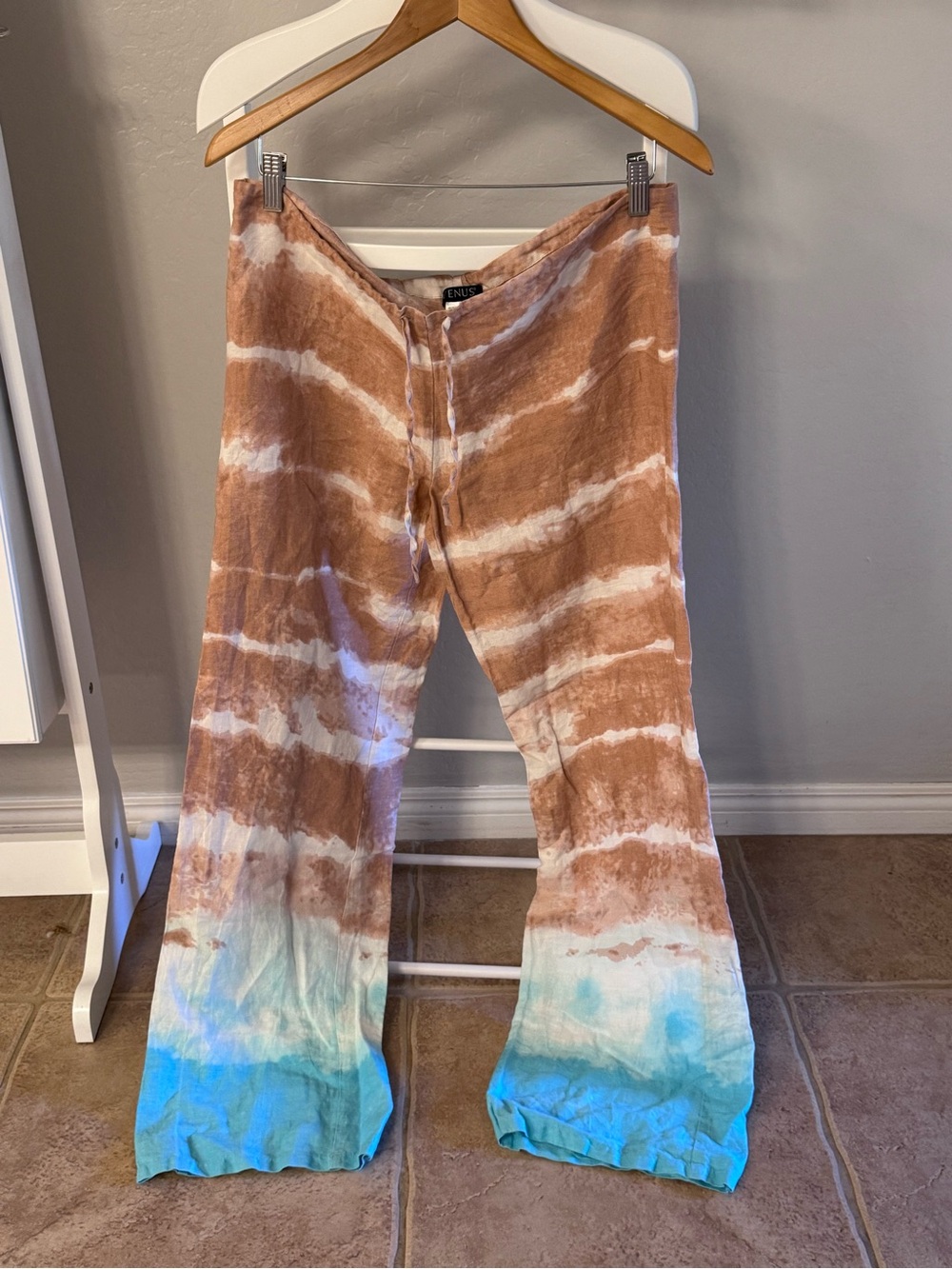 VENUS Brown and Aqua Tie-Dye Wide Leg Pants